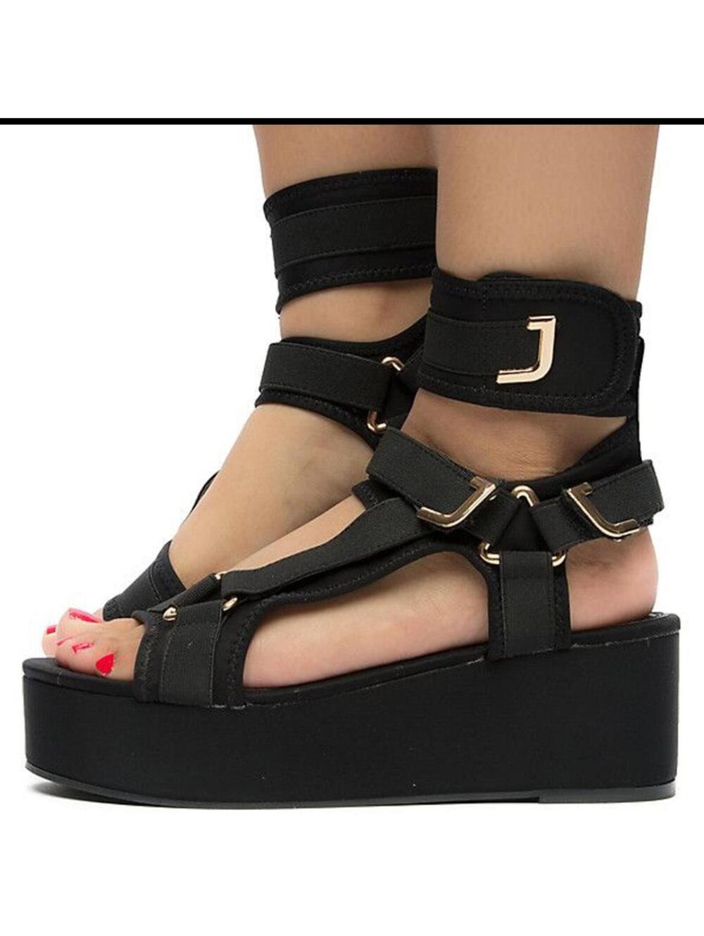 Liliana Barista-3 platform wedge sandals black neoprene Size 7
